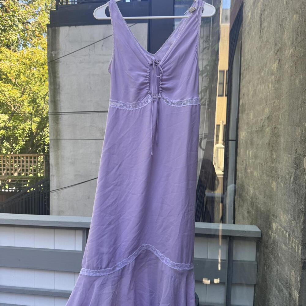 Purple maxi dress with lace trim and tie-up detail #fairy #boho